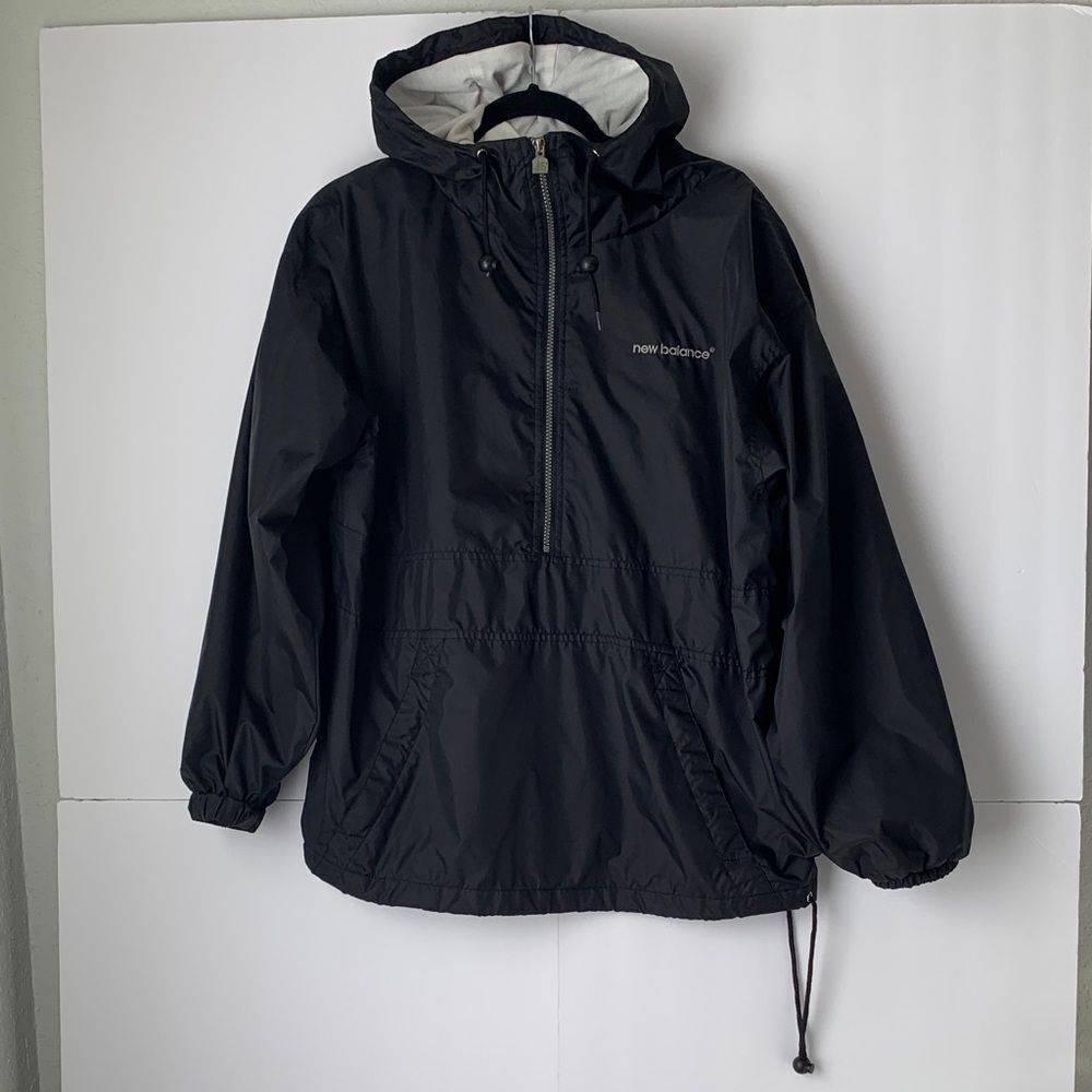 New Balance Men Black Raincoat with Hood 1/2 Zip Size SP
